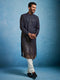 Men's Navy Blue And Cream Georgette Kurta Pyjama Set