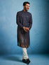 Men's Navy Blue And Cream Georgette Kurta Pyjama Set