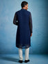 Men's Navy Blue And Cream Georgette Kurta Pyjama Set
