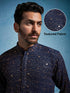 Men's Navy Blue And Cream Georgette Kurta Pyjama Set