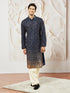 Men's Navy Blue Georgette Zari With Sequins Worked Kurta Patiala Set