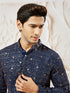 Men's Navy Blue Georgette Zari With Sequins Worked Kurta Patiala Set