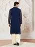 Men's Navy Blue Georgette Zari With Sequins Worked Kurta Patiala Set