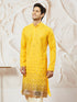Men's Yellow Georgette Zari With Sequins Worked Kurta
