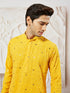 Men's Yellow Georgette Zari With Sequins Worked Kurta Patiala Set