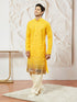 Men's Yellow Georgette Zari With Sequins Worked Kurta Patiala Set