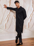 Men's Black And White Rayon Cotton Kurta Pyjama Set
