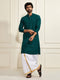 Men's Green Rayon Cotton Kurta And Mundu Set