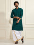 Men's Green Rayon Cotton Kurta And Mundu Set