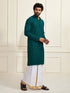 Men's Green Rayon Cotton Kurta And Mundu Set