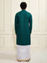 Men's Green Rayon Cotton Kurta And Mundu Set