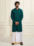 Men's Green Rayon Cotton Kurta And Mundu Set