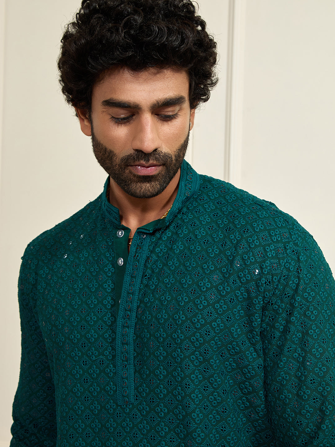 Men's Green And White Rayon Cotton Kurta Pyjama Set