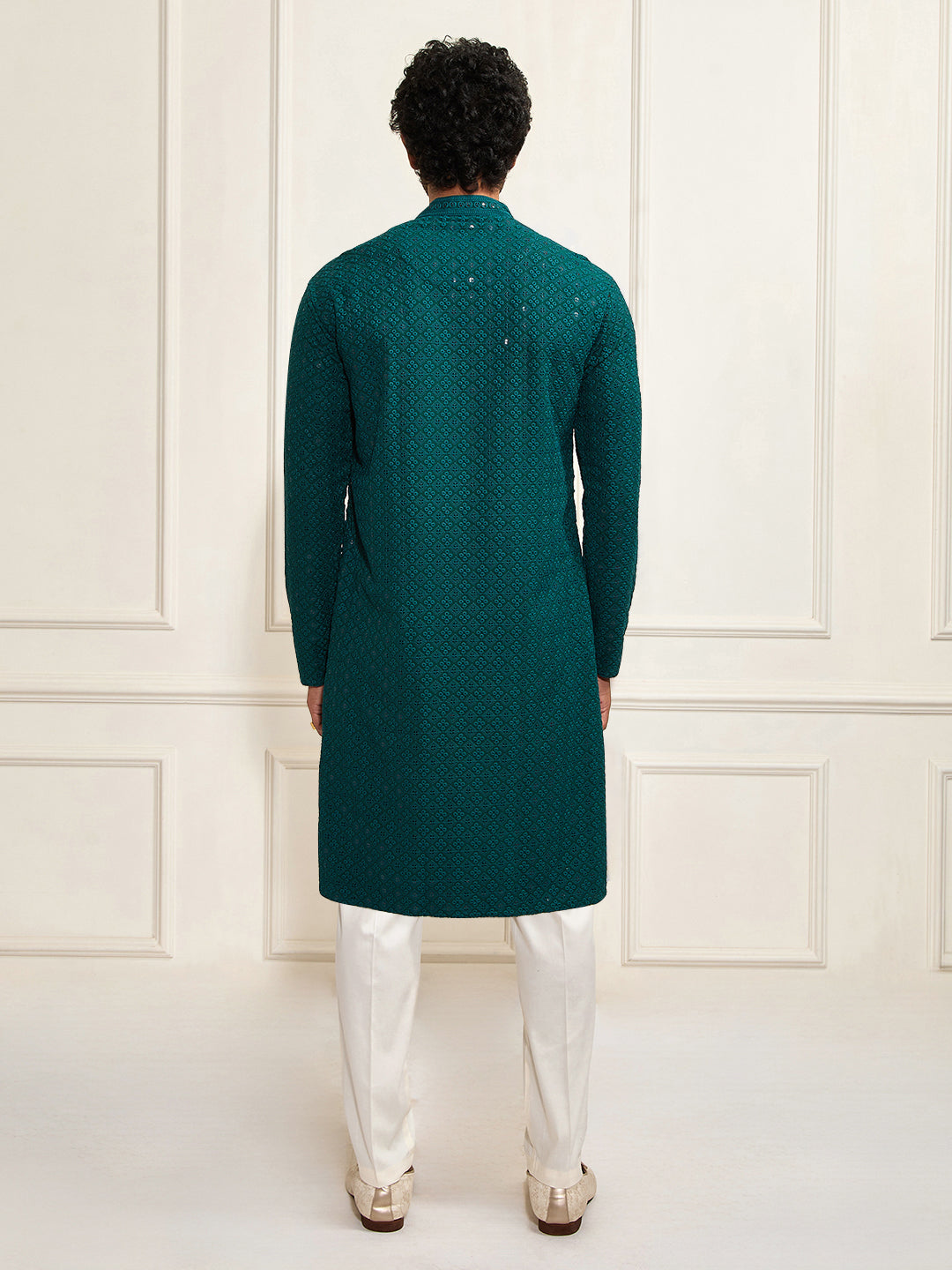 Men's Green And White Rayon Cotton Kurta Pyjama Set