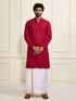 Men's Maroon Rayon Cotton Kurta And Mundu Set