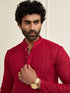 Men's Maroon Rayon Cotton Kurta And Mundu Set