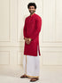 Men's Maroon Rayon Cotton Kurta And Mundu Set