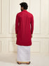 Men's Maroon Rayon Cotton Kurta And Mundu Set