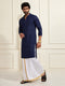 Men's Navy Blue Rayon Cotton Kurta And Mundu Set