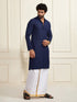 Men's Navy Blue Rayon Cotton Kurta And Mundu Set