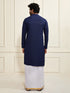 Men's Navy Blue Rayon Cotton Kurta And Mundu Set