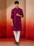 Men's Magenta Geometric Thread Embroidery Thigh Length Kurta Pant Set with Pyjama