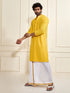 Men's Yellow Rayon Cotton Kurta And Mundu Set