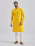 Men's Yellow And White Rayon Cotton Kurta Pyjama Set