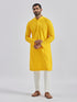 Men's Yellow And White Rayon Cotton Kurta Pyjama Set