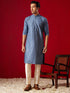 Men's Blue And Cream Rayon Cotton Kurta Pyjama Set