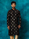Men's Black Leaf Motif Embellished Kurta