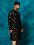 Men's Black Leaf Motif Embellished Kurta