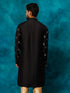 Men's Black Leaf Motif Embellished Kurta