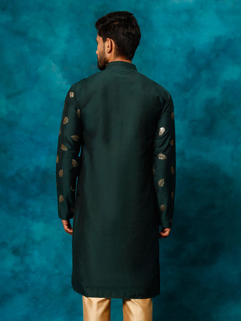 Men's Green Leaf Motif Embellished Kurta