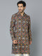 Men's Navy Blue Patola Print Ethnic Kurta