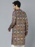 Men's Navy Blue Patola Print Ethnic Kurta