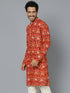 Men's Red Patola Print Ethnic Kurta