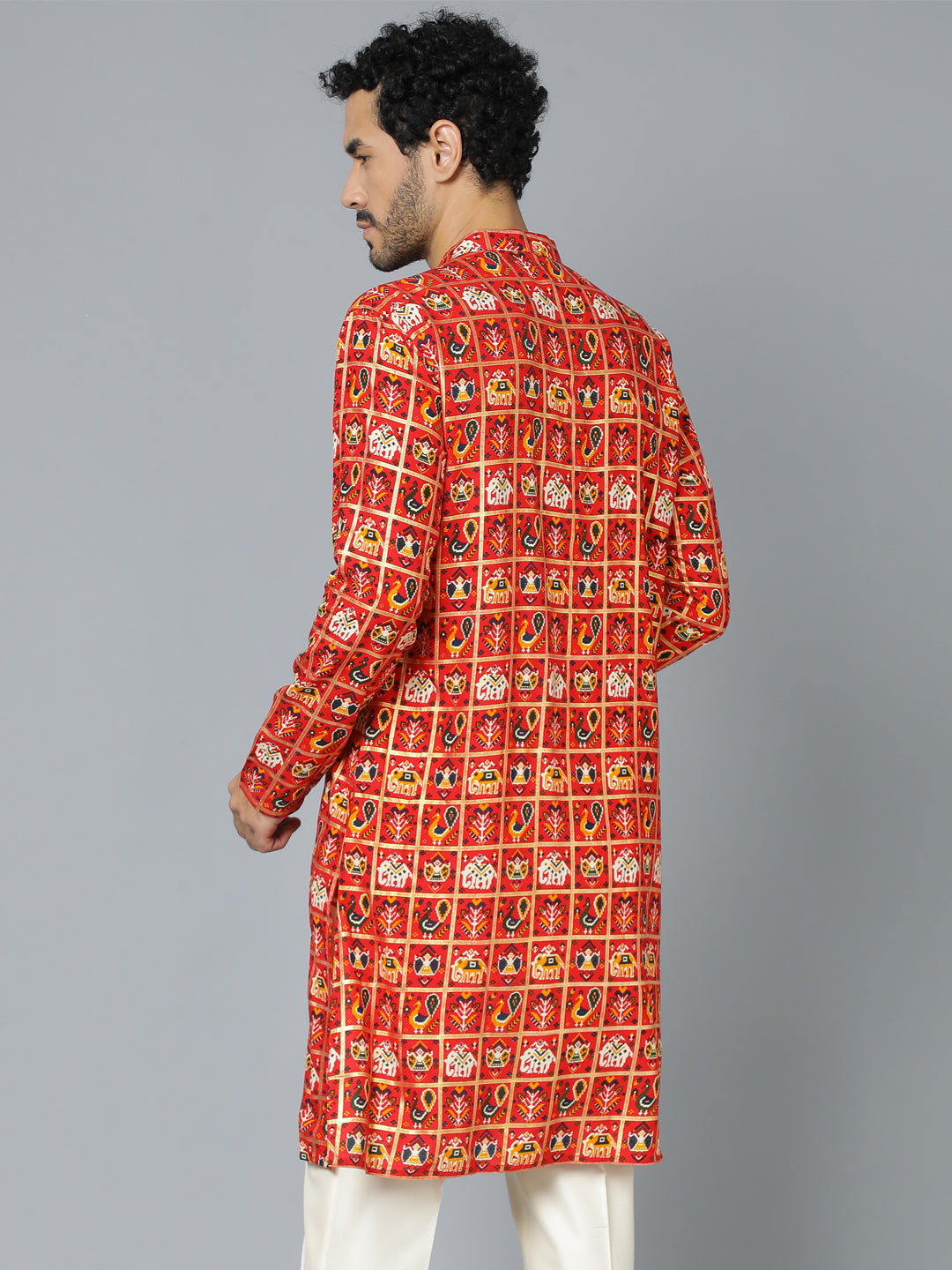 Men's Red Patola Print Ethnic Kurta