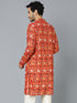 Men's Red Patola Print Ethnic Kurta