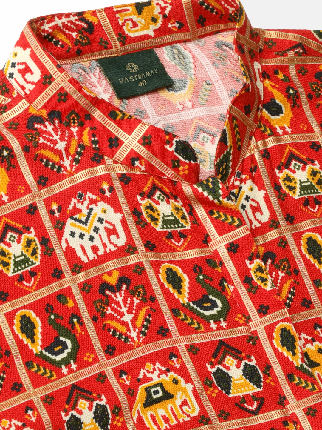 Men's Red Patola Print Ethnic Kurta