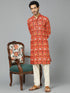 Men's Red Patola Print Ethnic Kurta