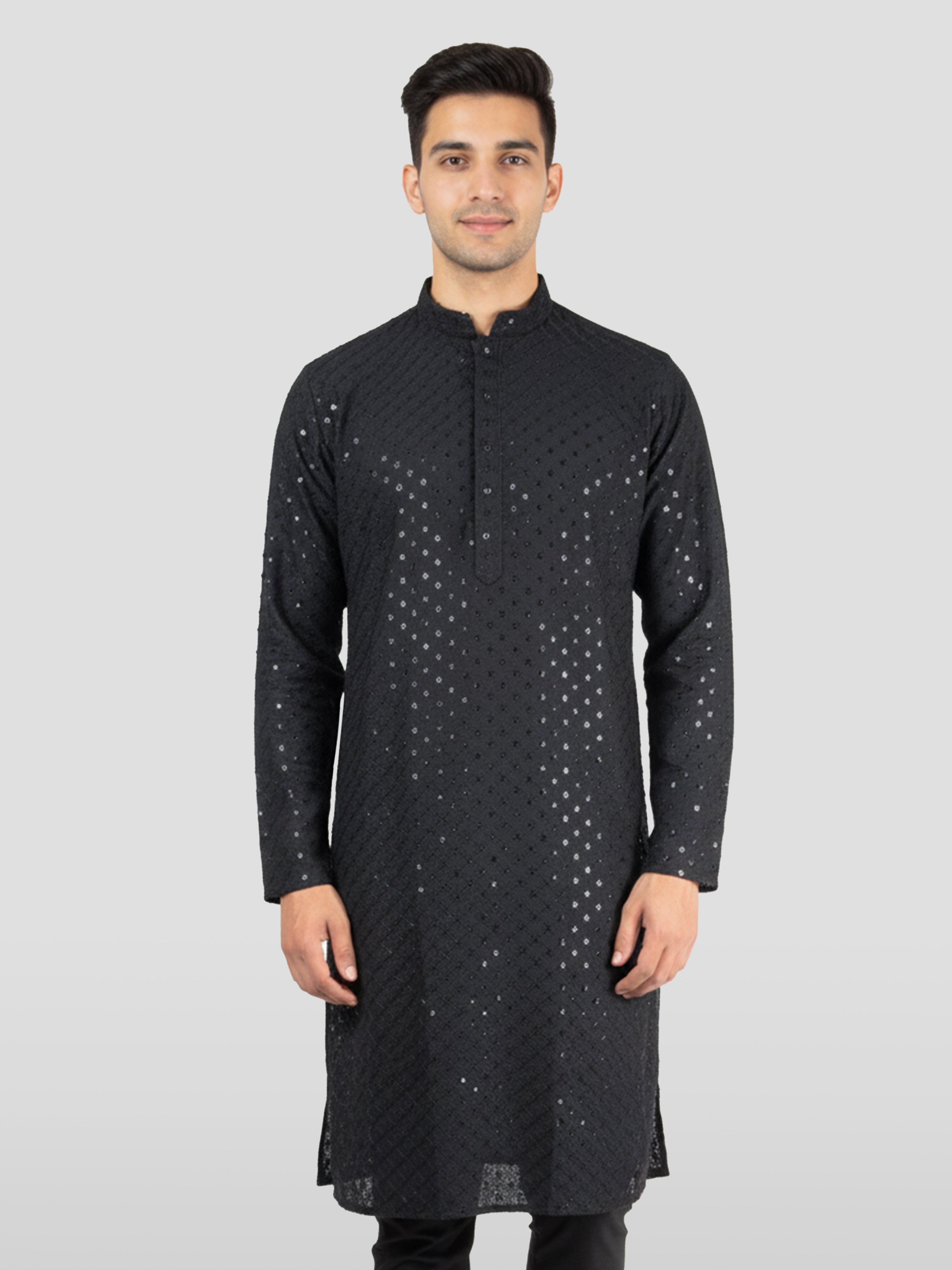 Men's Black Cotton Blend Kurta