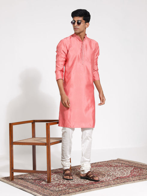 Men's Pink Silk Blend Kurta