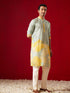 Men Multi Color Base Yellow All Over Floral Print Cotton Blend Kurta with Fine Satin Pyjama Set
