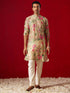 Men's Multi Color Base Beige Cotton Blend Kurta Pyjama Set