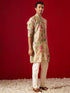 Men's Multi Color Base Beige Cotton Blend Kurta Pyjama Set