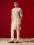 Men Multi Color Base Cream All Over Floral Print Cotton Blend Kurta with Fine Satin Pyjama Set