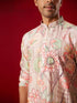Men Multi Color Base Cream All Over Floral Print Cotton Blend Kurta with Fine Satin Pyjama Set