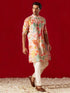 Men Multi Color Base Pink All Over Floral Print Cotton Blend Kurta with Fine Satin Pyjama Set