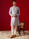 Me's Aqua Blue Silk Blend Jacquard Kurta With Pant Set